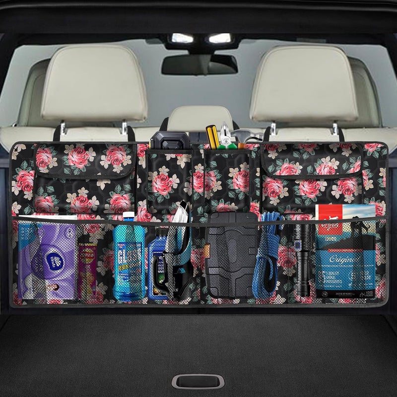 esouler Car Trunk Organizer, Super Capacity Backseat Car Organizer for SUV/Truck/MPV(42"*18"), Hanging Car Storage Organizer with 8 Pocekts, Car Accessories for Women and Men- Floral - Image 1